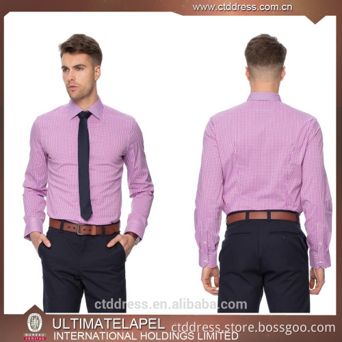 2015 wholesale hot sale 100% cotton purple plaid with contrast color collar slim fit shirts